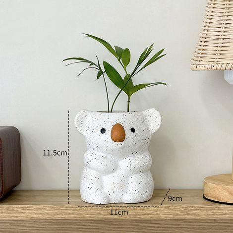 Pot de fleurs en résine en forme de koala - Pot de fleurs original en forme d'animal de dessin animé pour plantes grasses - Mini pot décoratif pour table et intérieur (1/4)