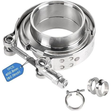 Kit de colliers en V + brides Ø 50,8 mm (2,0") en acier inoxydable 304. Collier en V pour échappement, brides soudables avec bagues de centrage pour turbo, ligne d\'échappement, tuyau de descente (arg (1/4)
