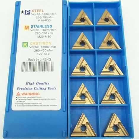 Lot de 10 plaquettes carbure TNMG160404R-S TNMG331 pour tournage, indexage, fraisage et tournage sur acier. Outils de tournage avec coffret. (1/5)