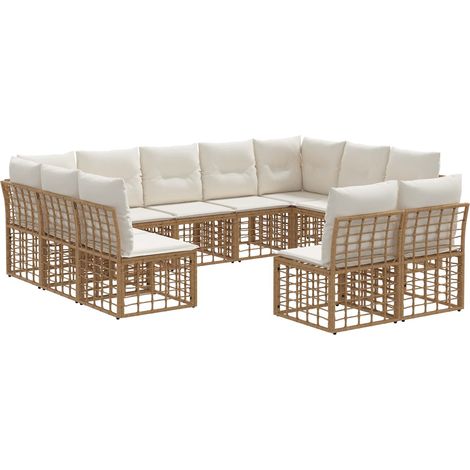 Set di divani da esterno Naturale e Bianco Crema Poliestere vidaXL