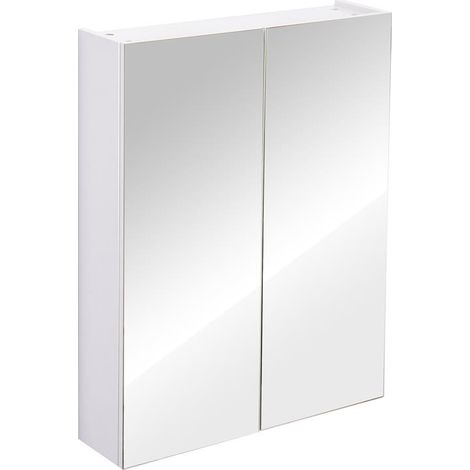 MOBILETTO PENSILE DA BAGNO CON 2 ANTE E SPECCHIERA IN MDF BIANCO 60 X 75 X 15CM (1/5)