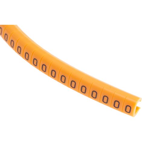 Repère câble à pression , Ø câble 4  5mm, texte : 0, Noir sur Orange ( Prix pour Bobine de 100 )