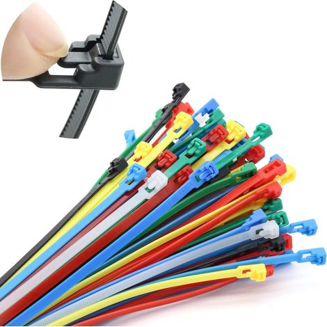 Collier de Serrage Plastique Réutilisables 200 x 4.8 mm, Attache Câble Colorées, Serre Câbles Nylon, Colliers Serre-Cable Résistant aux UV - Lot de 100 Pièces (1/5)