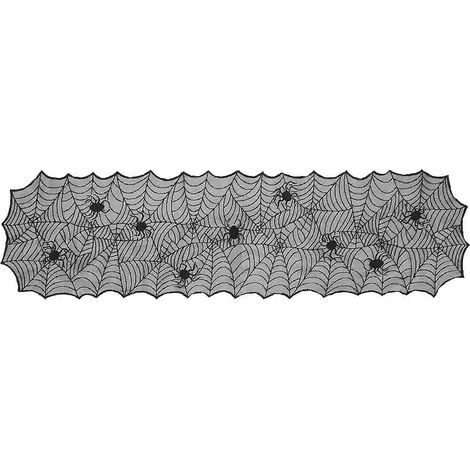 Chemin de table en dentelle noire à motif toile d'araignée pour une ambiance festive d'Halloween. (1/5)