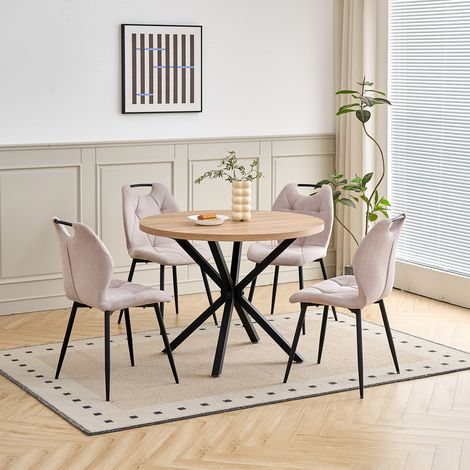Wokaka Lot de Table et chaises - style vintage - Table MDF finition chêne - avec 2 Chaises avec poignée intégrée (Beige) (1/5)