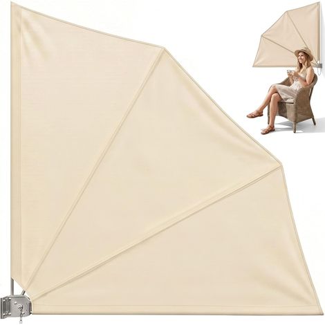 Brise-vue rétractable 140x140 cm Beige, Paravent de balcon hydrofuge anti-UV, structure acier avec fixation murale, occultant manuel (1/4)