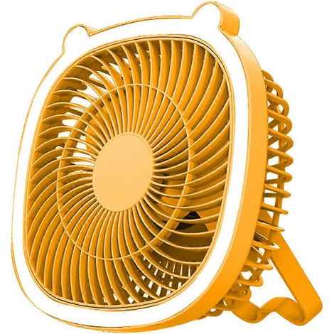 Ventilateur de camping rechargeable avec lanterne LED - Ventilateur portable pour tente extérieure - Jaune (1/5)