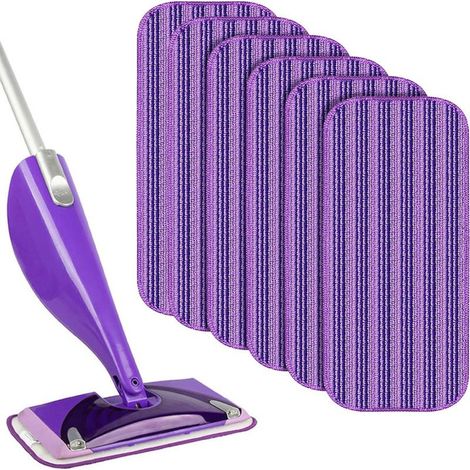 Lingettes Reutilisable pour Swiffer WetJet 6 Packs,Tampon à vadrouille réutilisable,Mop Pads en Microfibres pour Nettoyer et frotter Les sols secs ou humides - Violet (1/5)