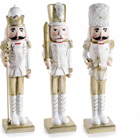 3 Soldatini Schiaccianoci Natalizi in Resina Color Bianco e Oro - Idea Regalo (1/2)