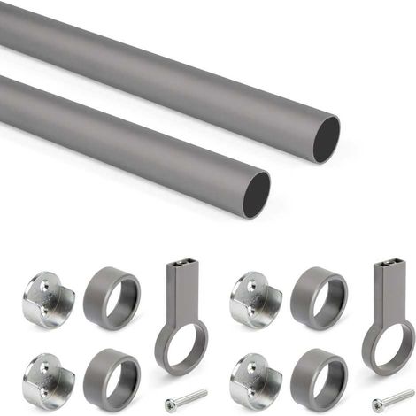 EMUCA Lot de 2 rails ronds pour armoires D.28mm longueur 1.15m avec supports - Aluminium et Zamak - Titane