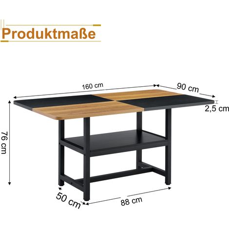 Table rectangulaire industrielle 160x90x76 cm, 4-6 pers, brun/noir, étagère, salon cuisine salle à manger (1/5)