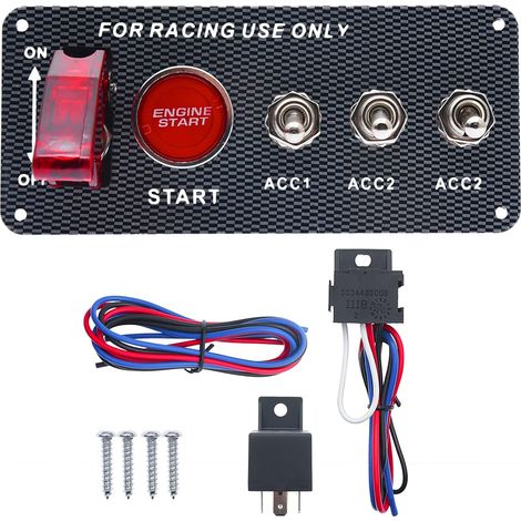 12-V-Zündschalter für Rennwagen, 5-in-1 mit Start-Druckknopf, LED-Wippschalter und Kippschaltern aus Kohlefaser