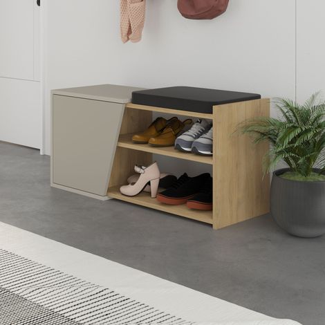 Fiona Modern Shoe Bench - Sandstone / Oak (1/4)