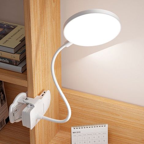 Lámpara de lectura LED con pinza, Lámpara para libros, Lámpara con pinza, Recargable por USB, Flexible, 3 niveles de luz, cama y escritorio (1/3)
