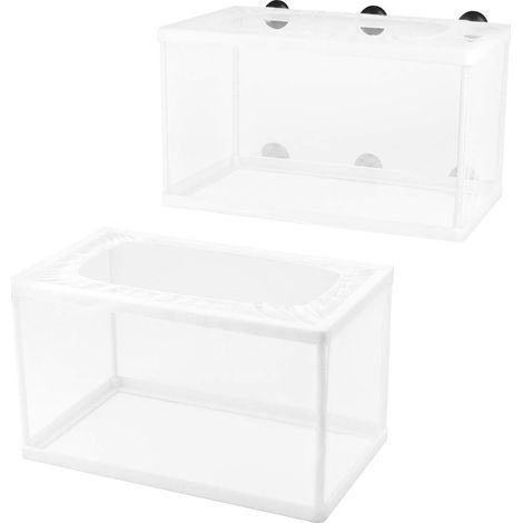 Aquarium Fish Isolation Box 2 Pcs Plastic Mesh Fish Incubator Fish Breeding Net Fish Tank Separation Net with 12 Suction Cups, 26X15X15cm