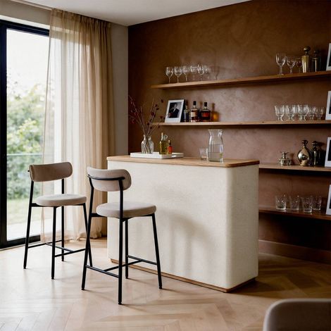 Meuble bar en bois d'acacia et bois effet béton Dalva (1/5)
