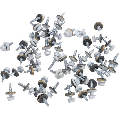 300 vis autoperceuses blanches à tête hexagonale pour toiture métallique avec rondelle EPDM, vis à bois et vis pour tôlerie, avec embout de vissage hexagonal (1/5)