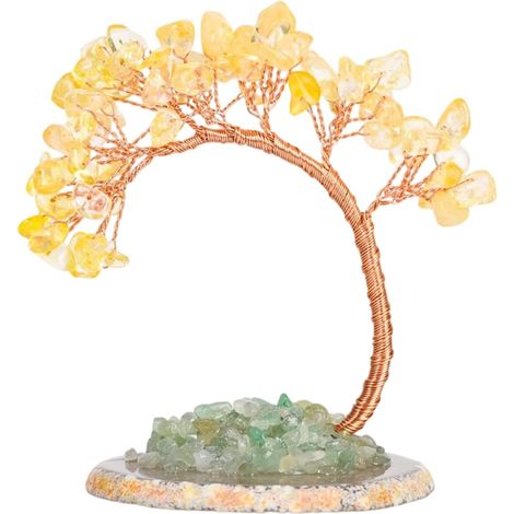 Arbre de Vie en Quartz Jaune Fait Main, Objet Decoration pour Maison et Bureau, Decoration Salon Élégante, Deco Bureau Feng Shui pour Prospérité, Deco Maison et Cadeau pour Femmes et Maman (1/5)