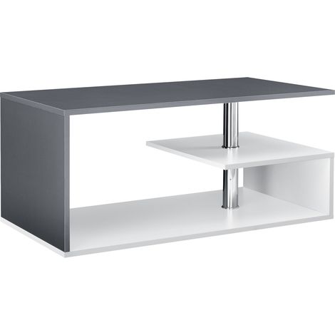 Table basse de salon avec étagère rangement en MDF 90 cm blanc et gris foncé