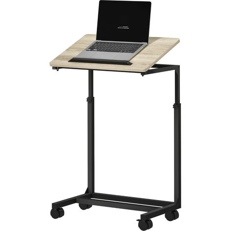 Table d'appoint en C réglable en hauteur avec roulettes 55x36x62,5-82,5 cm blanche