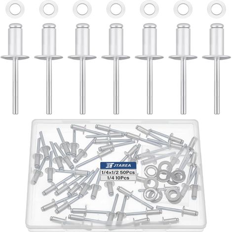 60 Pièces Rivets Aveugles en Aluminium 6,4 × 12,7 mm avec Rondelles Rivet à Bout Ouvert Tete Large (Argent) (1/5)
