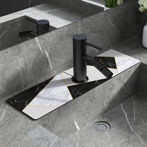 Diatomaceous earth faucet absorbent mat, bathroom faucet mat, splash-proof mat, moisture-proof and non-slip faucet mat - Black - Tuwang - 1460cm (no hole in the middle)