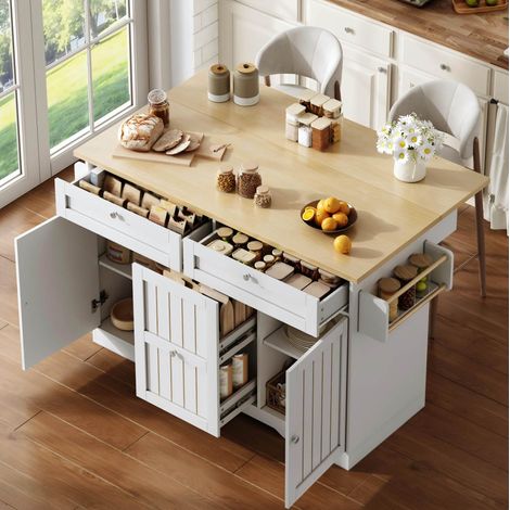 Isola cucina mobile pieghevole con contenitori e ruote 120 x 70 x 92 cm HAVRYA (1/5)