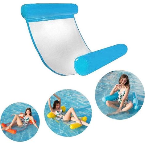 LangRay Lit de natation gonflable, hamac d'eau ultra confortable avec filet, section de tête et de pied gonflable hamac de piscine matelas d'air d'eau chaise longue flottante (bleu) (1/5)