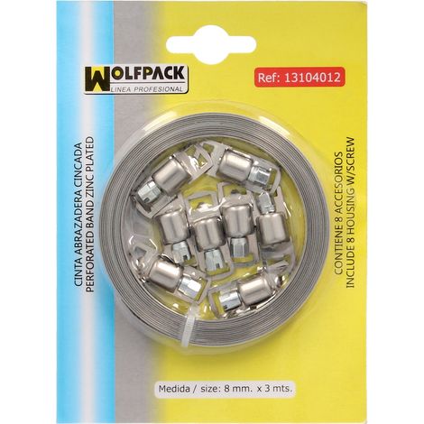 Ruban de serrage zingué coupé 8 mm. x 3m. avec 8 vis