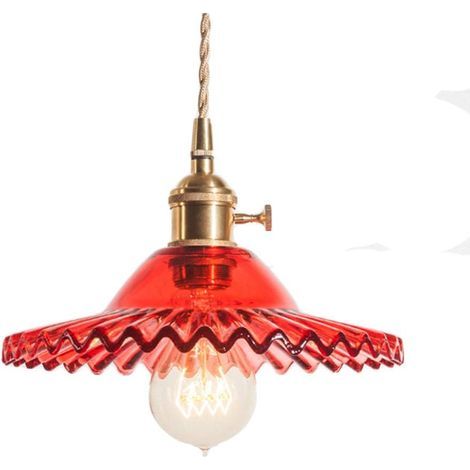 Industriel Vintage E27 Luminaire Suspension Design En Laiton Montage avec abat-jour En Verre Rétro Tressé Flexible Fil De Plafond Suspension Lampe (Rouge) (1/3)