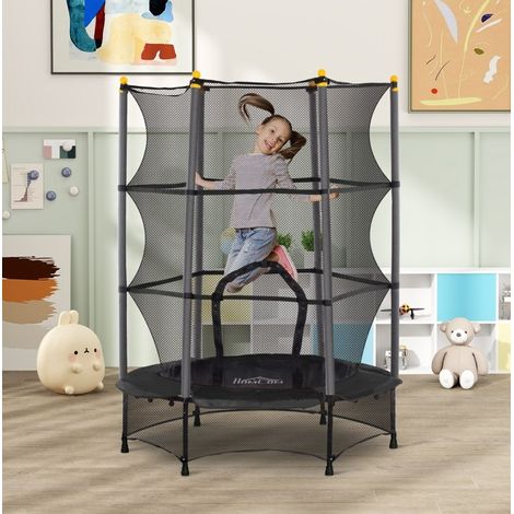 Trampoline enfant 140 cm avec filet de sécurité, sans ressorts, pour intérieur et extérieur, structure en métal et surface en plastique noir - CHICFURN (1/5)