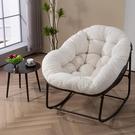 Gartenstuhl Schaukelstuhl Rattan Weiß 78x106x90 cm OKMYHOME (1/5)