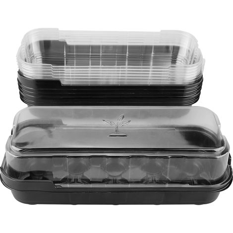 Kit de plateaux de démarrage de plantes, 6 pièces, 10 trous, réutilisables, transparents, pour le jardinage, la Germination, maintient la chaleur et l'humidité, noir (1/5)