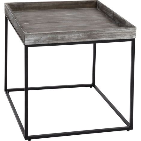 Mesa auxiliar HHG-857, mesa de centro mesa de centro, paulownia madera metal 60x60x60cm, gris oscuro