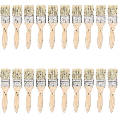 Ensemble de 20 pinceaux plats à poils synthétiques et manche en bois pour la peinture et le nettoyage, largeur 3,8 cm (1,5 pouce). (1/5)