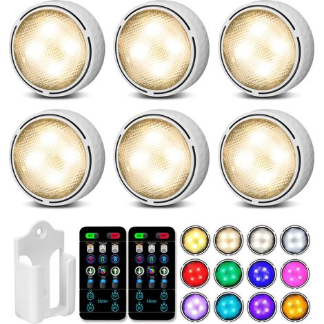Lampe de Placard par Batterie RGBW 16 Couleurs Dimmable Armoire Veilleuse LED Lampe à Led sans fils pour étagère, étagère de comptoir, bibliothèque, armoires (lot de 6 Blanc) (1/5)