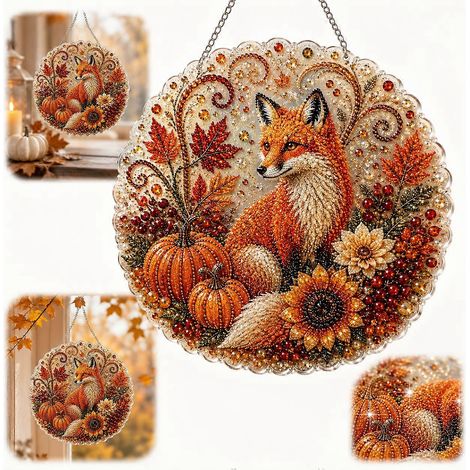 Ornement suspendu automnal en diamant, décoration artistique ronde en perles, idéal pour décorer une fenêtre ou un porche. Cadeau parfait pour les fêtes et les anniversaires.