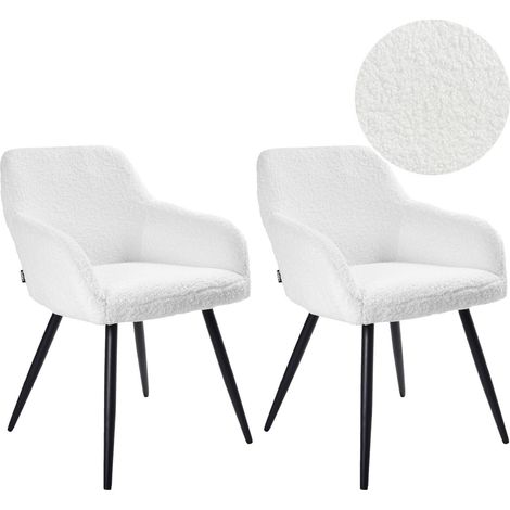Set di 2 sedie imbottite in tessuto bouclè bianco sporco con gambe in metallo Casmalia