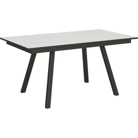 Table rectangulaire extensible 6 à 10 personnes L 160 à 220 cm blanc et métal anthracite Miry (1/5)