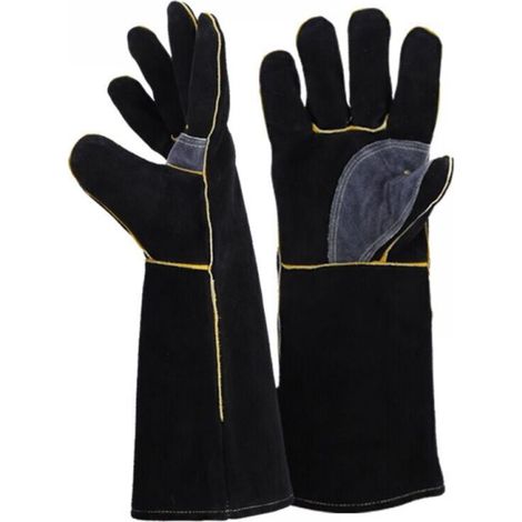 Guantes de cuero resistentes al fuego y al calor con costuras de Kevlar, perfectos para chimeneas, estufas, hornos, parrillas, soldadura, barbacoas, soldadura MIG, manoplas para horno y manipulación d (1/4)