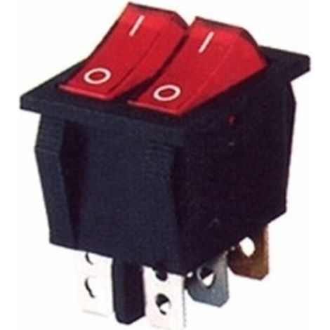 Doppio Interruttore 22x30 luminoso rosso 16A 6 faston STUFE AD OLIO E VARIE