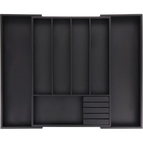 Range-Couverts - Bambou - Extensible 32,5-55 cm - 5 à 7 Compartiments - Compartiment Couteaux - Noir (1/5)