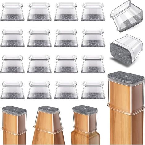 24 pièces (Fit périmètre 38 55mm) Protection Pied de Chaise rectangulaires, Protege Pied de Chaise en Silicone Transparent avec Feutre, Reduire Le Bruit éviter Les Rayures Protege (1/4)