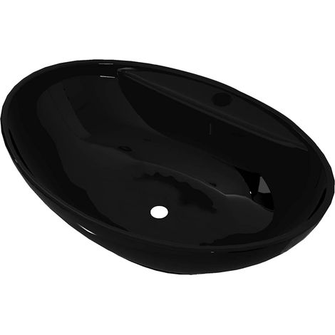 Maison Exclusive - Lavandino per bagno in Ceramica nera ovale con Foro di trabocco (1/5)