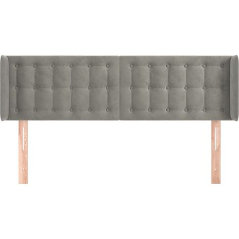 Testiera letto accessorio camera letto mobile imbottito con bordo laterale 147 x 16 x 78/88 cm tessuto velluto grigio chiaro TDL0205255