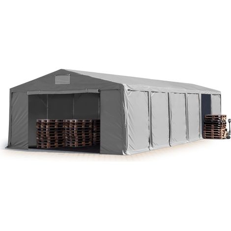 Lagerzelt 8x12 m Zelthalle Industriezelt mit 3m Seitenhöhe PVC Plane 850 N grau 100% wasserdicht Ganzjahreszelt mit Reißverschlusstor (1/5)