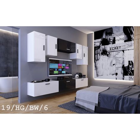 Ensemble meuble TV CONCEPT 19-HG-BW-6-1B blanc-noir brillant 276 cm