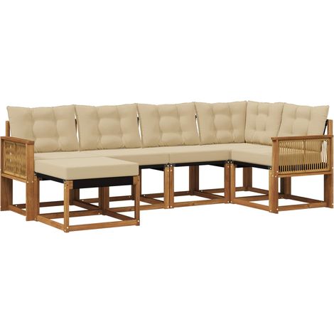 Set di divani da esterno con cuscino 6 pz Salotto da Giardino Naturale e Beige (1/5)