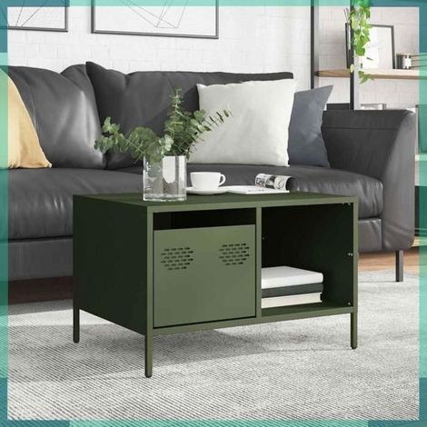 851284 Table basse vert olive 68,5x50x43,5 cm acier laminé à froid (1/5)