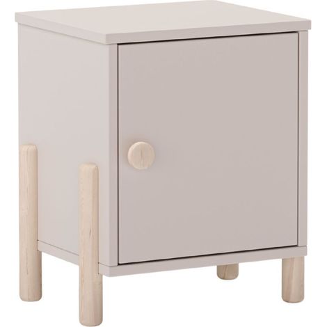 Chevet 1 porte en MDF et pin massif laqué crème pieds en pin naturel - ENORA (1/5)